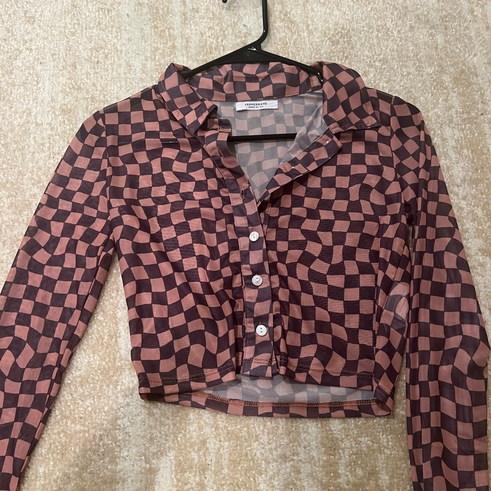 Peppermayo mesh checkered top